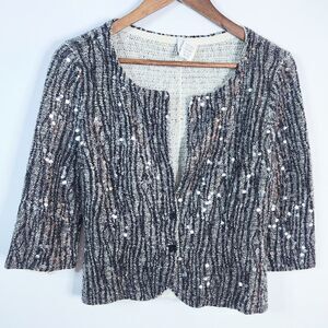 IISLI Black Knit Sequin 2 Button Blazer Size Small Sparkle Feminine Elegant